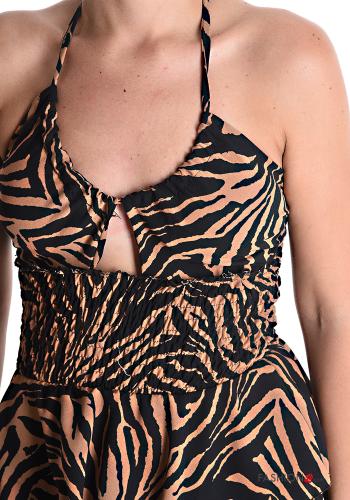 Abito scollato sulla schiena corto regolabile senza maniche Fantasia animalier con balze con elastico - ph 4