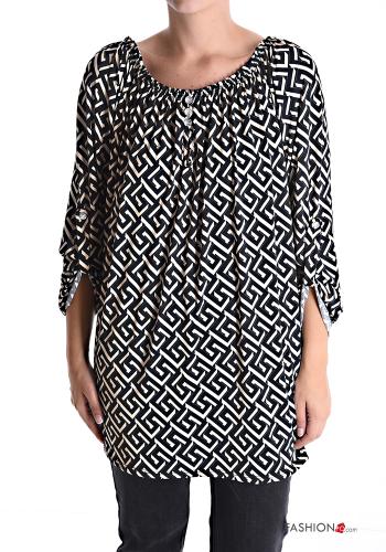 Blusa lungo Fantasia geometrica con bottoni con elastico - ph 1