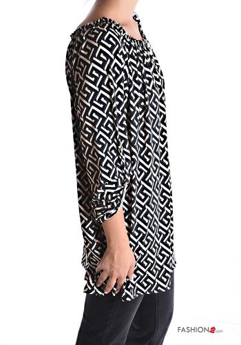 Blusa lungo Fantasia geometrica con bottoni con elastico - ph 3
