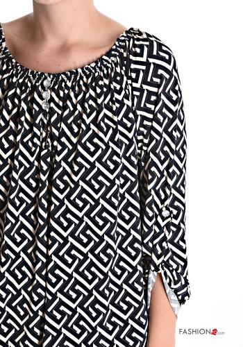 Blusa lungo Fantasia geometrica con bottoni con elastico - ph 4