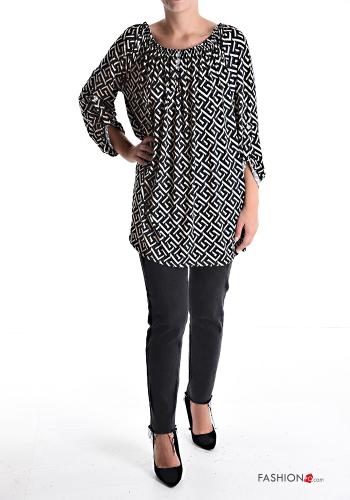 Blusa lungo Fantasia geometrica con bottoni con elastico - ph 5