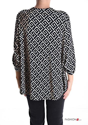 Geometrisches Muster Bluse mit Knöpfen mit Reißverschluss mit V-Ausschnitt - ph 2