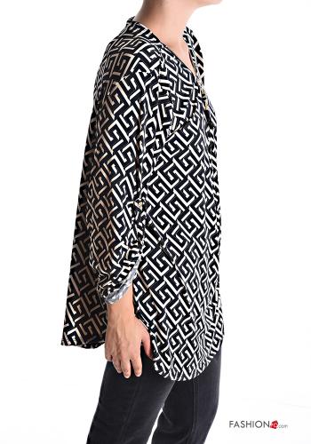 Geometrisches Muster Bluse mit Knöpfen mit Reißverschluss mit V-Ausschnitt - ph 3