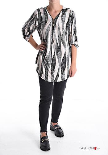 Blusa Padrão optical gola V com fecho - ph 5