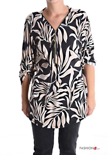 Blouse Imprimé abstrait à col en V avec fermeture éclair - ph 1