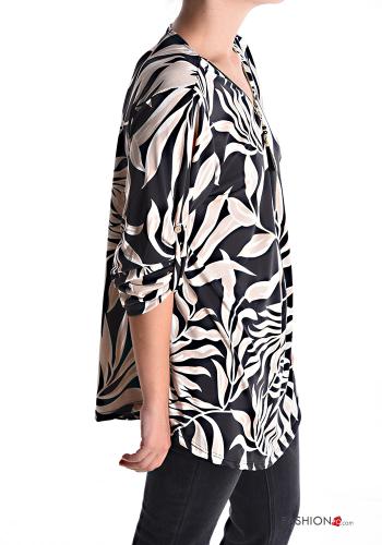 Blouse Imprimé abstrait à col en V avec fermeture éclair - ph 3