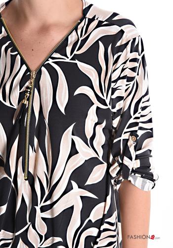 Blouse Imprimé abstrait à col en V avec fermeture éclair - ph 4