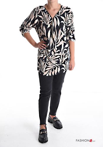 Blouse Imprimé abstrait à col en V avec fermeture éclair - ph 5