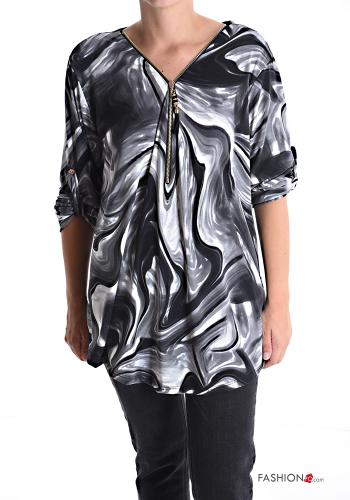 Abstract print Blouse with v-neck 3/4 sleeve with zip - ph 1
