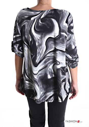 Abstract print Blouse with v-neck 3/4 sleeve with zip - ph 2