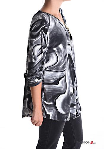 Abstract print Blouse with v-neck 3/4 sleeve with zip - ph 3