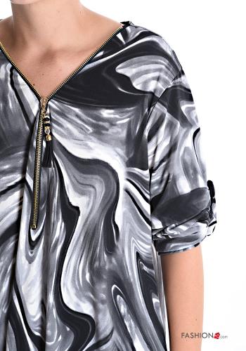 Abstract print Blouse with v-neck 3/4 sleeve with zip - ph 4