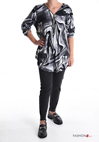 Abstract print Blouse with v-neck 3/4 sleeve with zip - ph 5