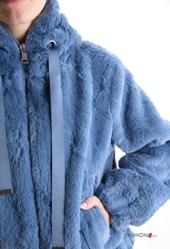 Giacca pelliccia sintetica con fodera con cappuccio con tasche con zip - ph 4