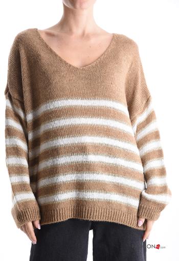 Maglione in Misto Lana maniche lunghe Fantasia righe scollo a V - ph 1