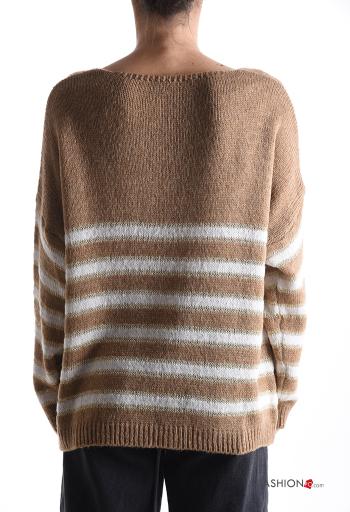 Maglione in Misto Lana maniche lunghe Fantasia righe scollo a V - ph 2