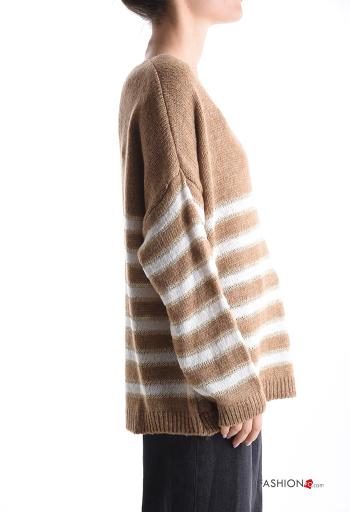 Maglione in Misto Lana maniche lunghe Fantasia righe scollo a V - ph 3