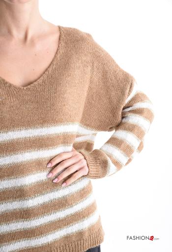 Maglione in Misto Lana maniche lunghe Fantasia righe scollo a V - ph 4