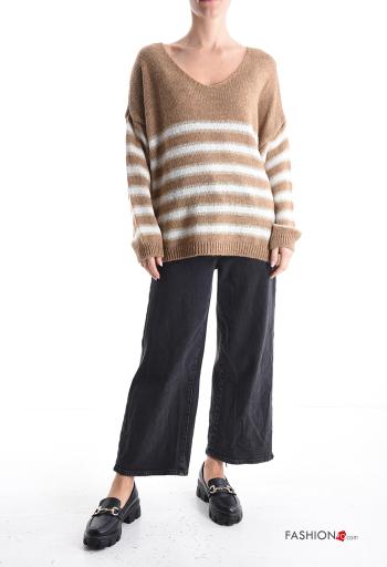 Maglione in Misto Lana maniche lunghe Fantasia righe scollo a V - ph 5