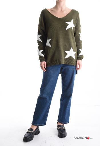 Maglione maniche lunghe Fantasia oggetti scollo a V - ph 5