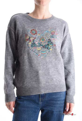 Maglione maniche lunghe girocollo Fantasia ricamata - ph 1