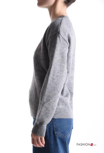 Maglione maniche lunghe girocollo Fantasia ricamata - ph 3