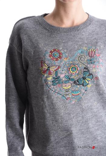 Maglione maniche lunghe girocollo Fantasia ricamata - ph 4