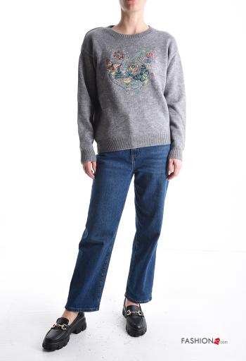 Maglione maniche lunghe girocollo Fantasia ricamata - ph 5