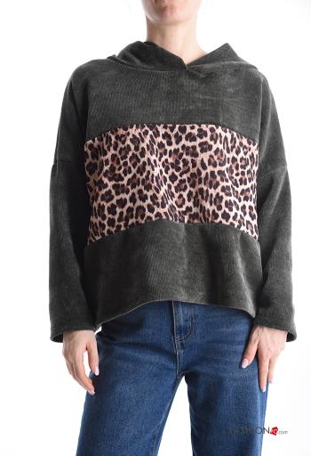 Felpa maniche lunghe Fantasia animalier con cappuccio - ph 1