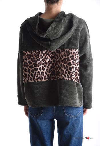 Felpa maniche lunghe Fantasia animalier con cappuccio - ph 2