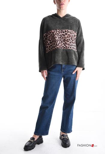 Felpa maniche lunghe Fantasia animalier con cappuccio - ph 5