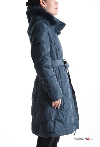 Casaco acolchoado pelo sintético com capuz com forro com fecho com bolsos com botões com cinto de tecido - ph 3