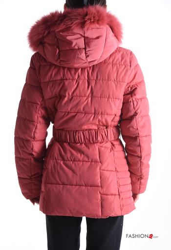 faux fur Puffer Jacket with belt with pockets with hood with zip - ph 2
