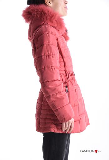 faux fur Puffer Jacket with belt with pockets with hood with zip - ph 3