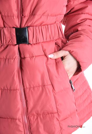 faux fur Puffer Jacket with belt with pockets with hood with zip - ph 4