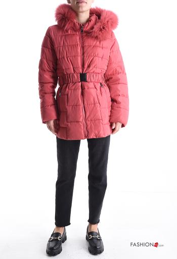 faux fur Puffer Jacket with belt with pockets with hood with zip - ph 5