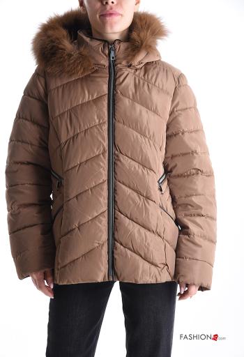 Piumino pelliccia sintetica con fodera con cappuccio con tasche con zip - ph 1