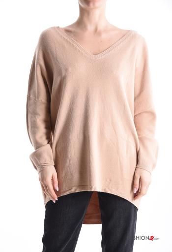 Maglione scollato sulla schiena scollo a V con fiocco con perle