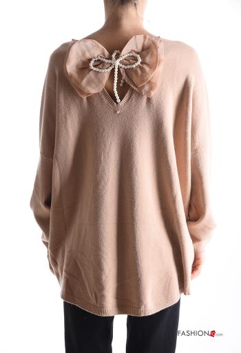 Maglione scollato sulla schiena scollo a V con fiocco con perle - ph 2