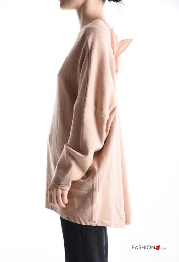 Maglione scollato sulla schiena scollo a V con fiocco con perle - ph 3