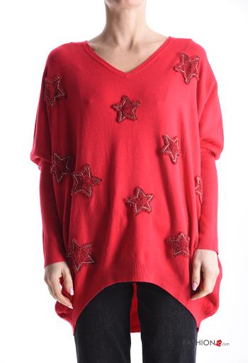 Maglione oversize maniche lunghe Fantasia oggetti scollo a V - ph 1