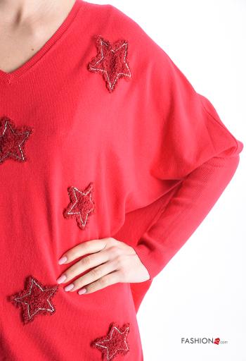 Maglione oversize maniche lunghe Fantasia oggetti scollo a V - ph 4