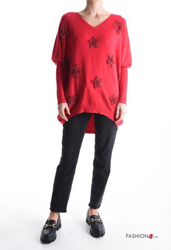 Maglione oversize maniche lunghe Fantasia oggetti scollo a V - ph 5