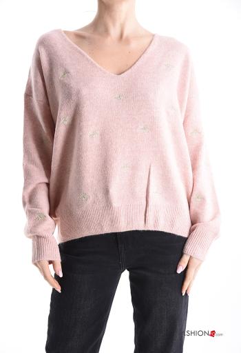 Maglione in Misto Lana maniche lunghe Fantasia animali scollo a V