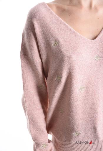 Maglione in Misto Lana maniche lunghe Fantasia animali scollo a V - ph 4