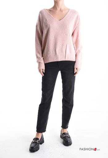 Maglione in Misto Lana maniche lunghe Fantasia animali scollo a V - ph 5