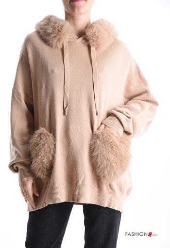 Maglione pelliccia sintetica con tasche con cappuccio - ph 1
