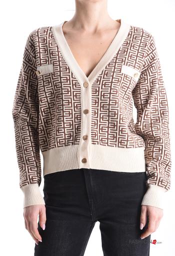 Cardigan maniche lunghe Fantasia geometrica con bottoni scollo a V - ph 1
