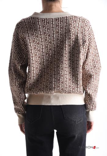 Cardigan maniche lunghe Fantasia geometrica con bottoni scollo a V - ph 2