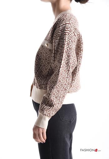 Cardigan maniche lunghe Fantasia geometrica con bottoni scollo a V - ph 3